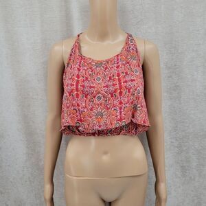 Angie Vintage Baroque Bohemian Red Tie Neck Crop Top